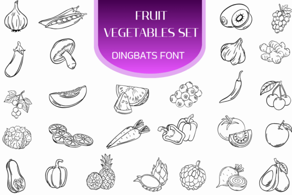 Fruit Vegetables Set Font for Web Design